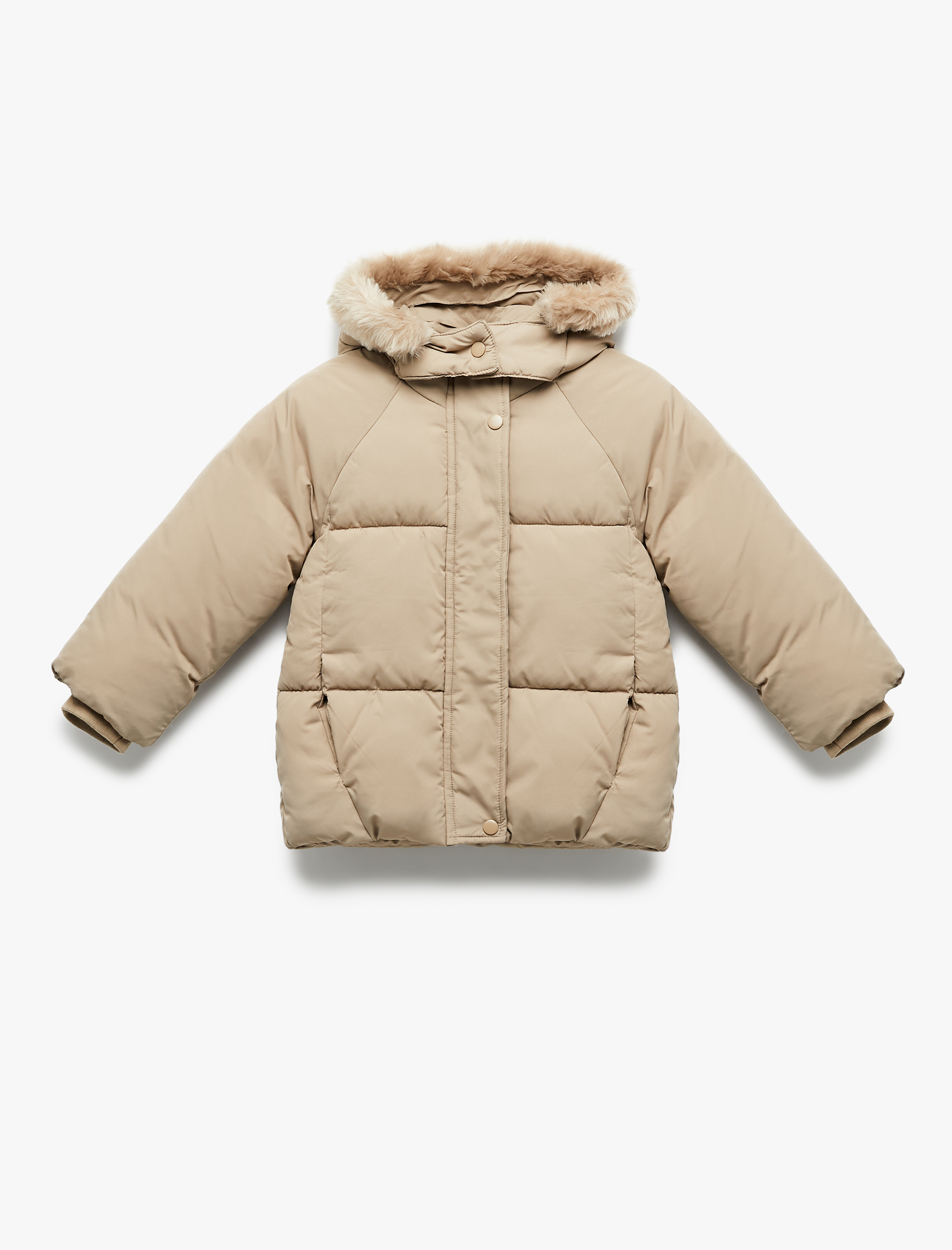  Kız Bebek Kapşonlu Uzun Kollu Kapitone Şişme Mont