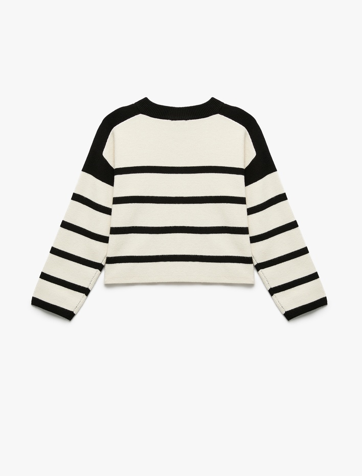 Kız Çocuk Uzun Kollu Bisiklet Yaka Çizgili Triko Kazak