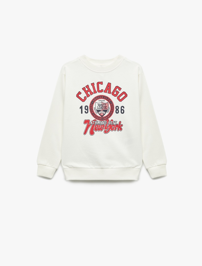 Erkek Çocuk Baskılı Uzun Kollu Bisiklet Yaka Pamuklu Şardonlu Sweatshirt