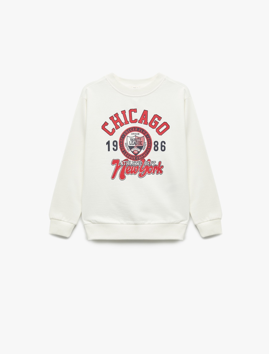  Erkek Çocuk Baskılı Uzun Kollu Bisiklet Yaka Pamuklu Şardonlu Sweatshirt
