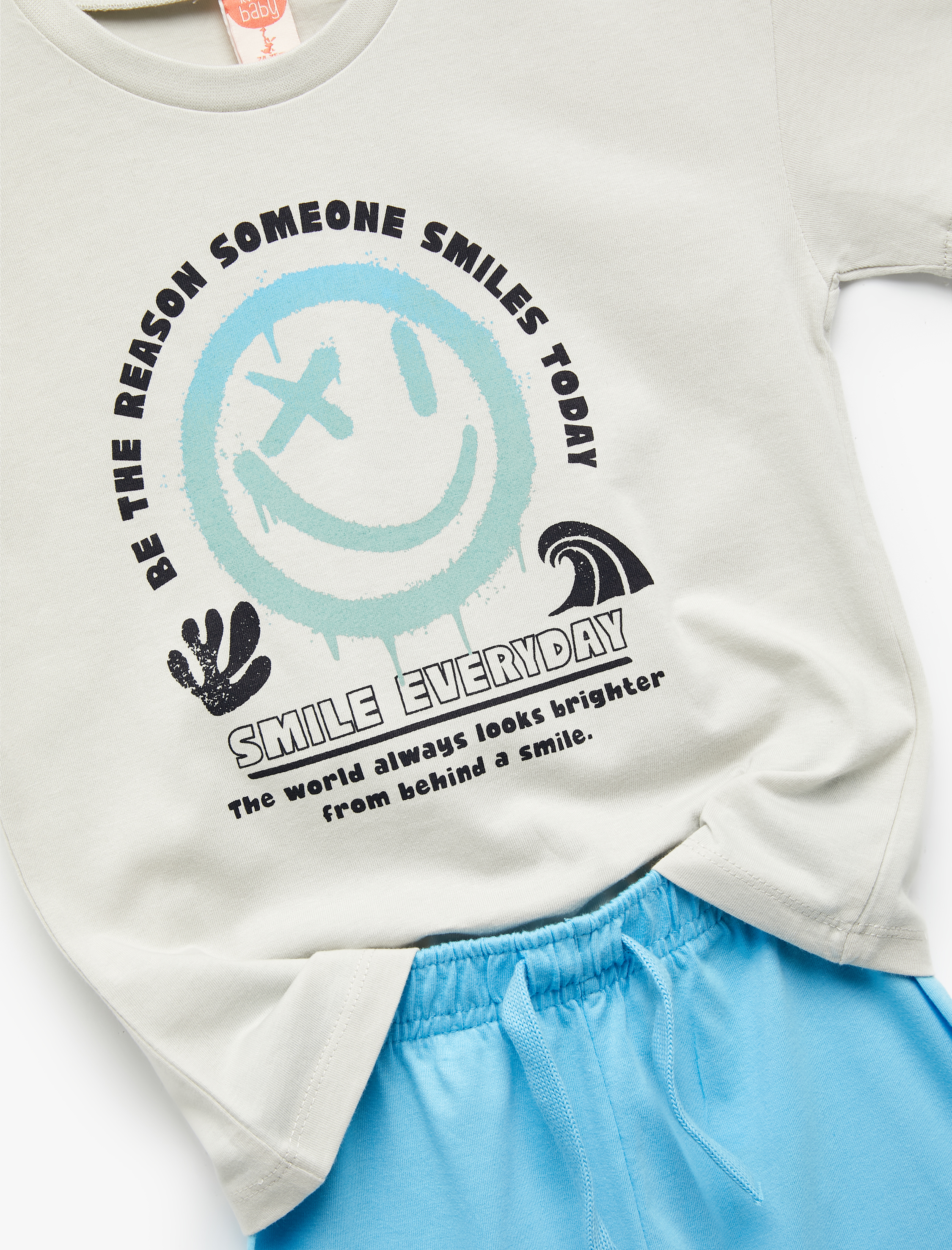  Erkek Bebek Baskılı Pamuklu 2'li Tişört ve Şort Seti