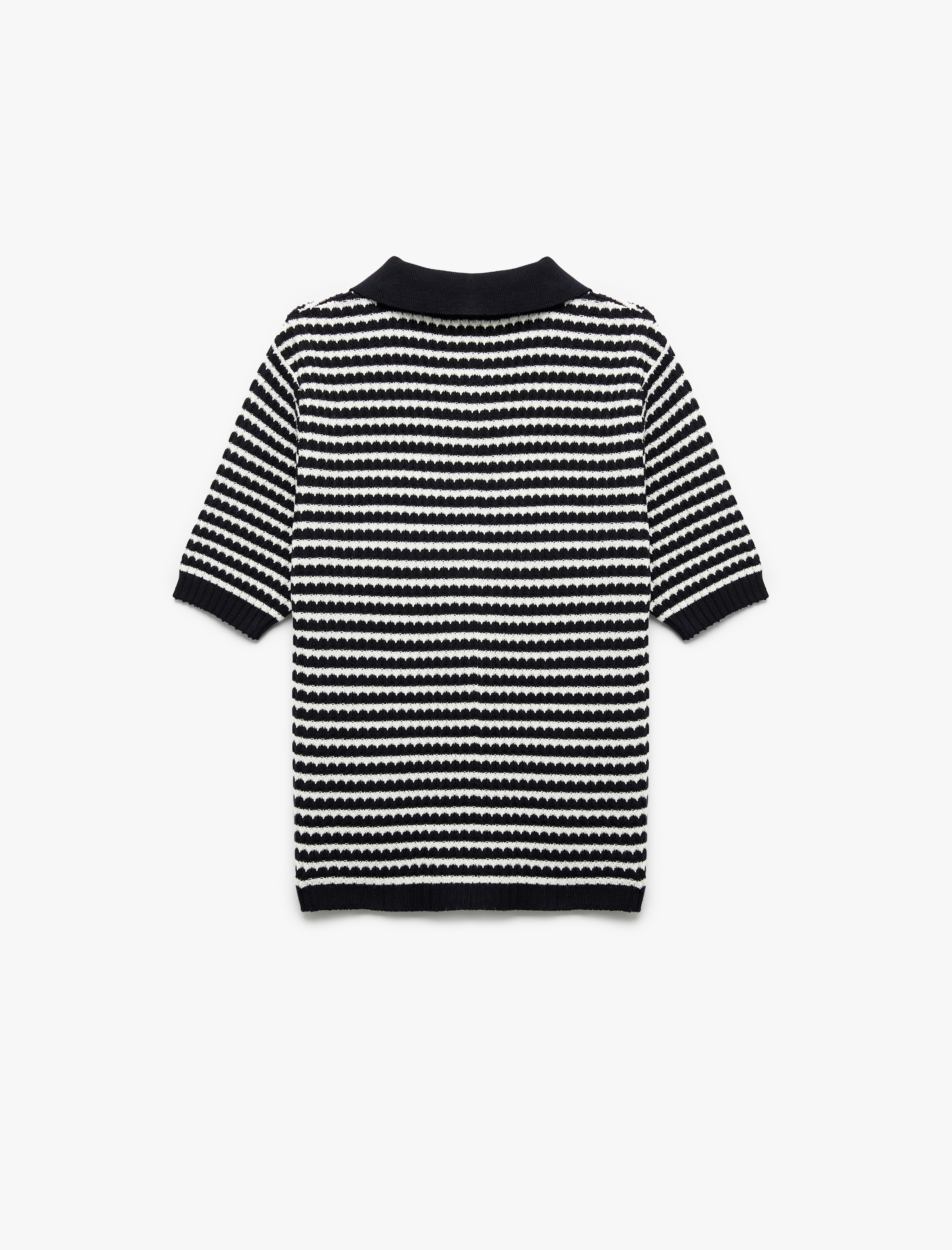   Kısa Kollu Çizgili Düğmeli Triko Polo Yaka Kazak