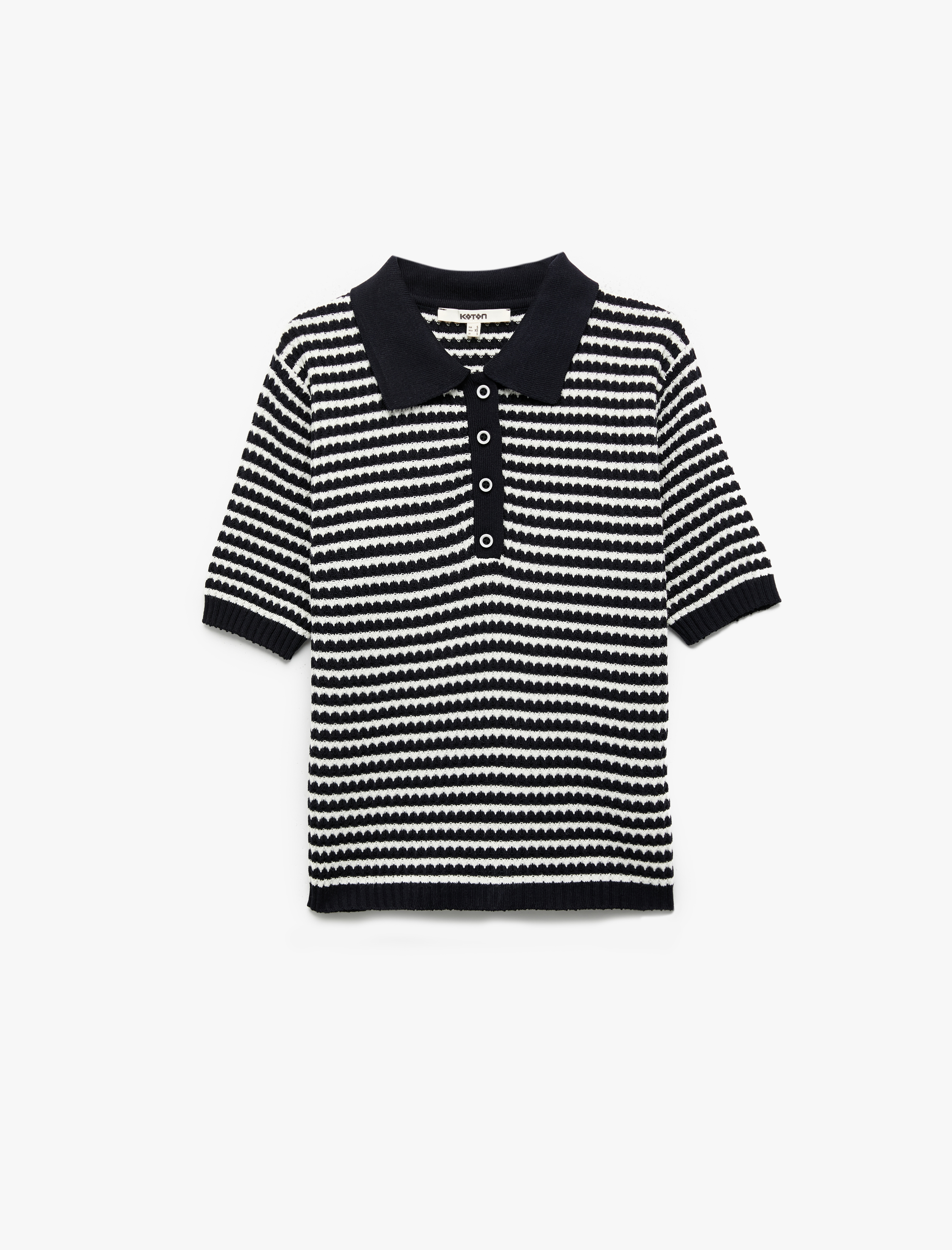   Kısa Kollu Çizgili Düğmeli Triko Polo Yaka Kazak