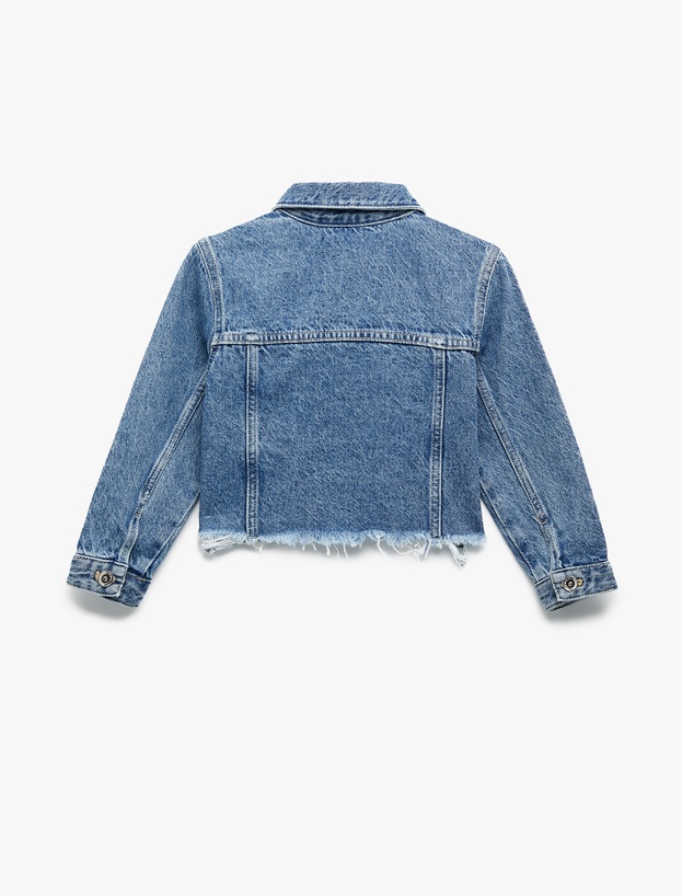 Uzun Kollu Taş Detaylı Cepli Pamuklu Denim Ceket_1