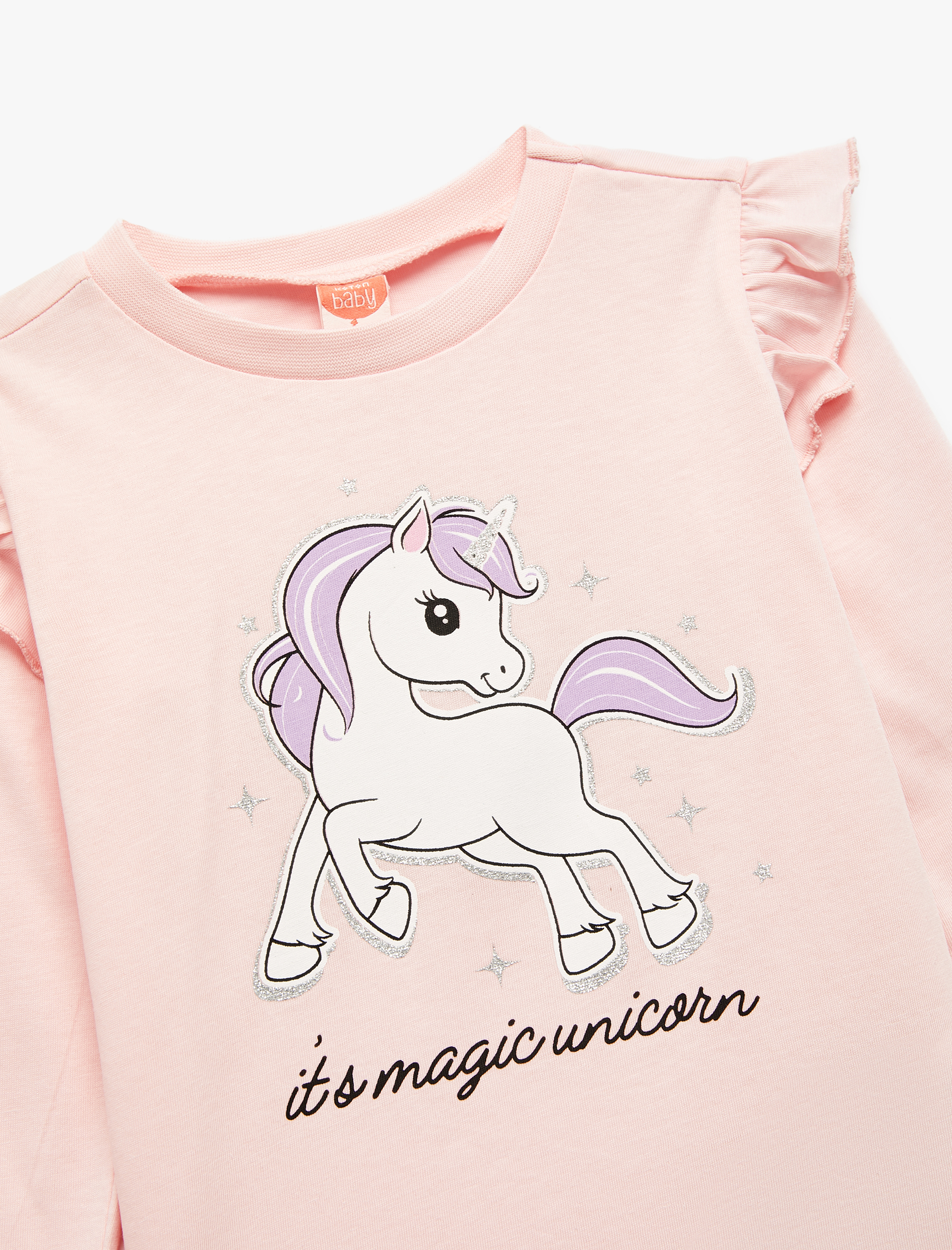  Kız Bebek Unicorn Baskılı Pamuklu Uzun Kollu Bisiklet Yaka Tişört