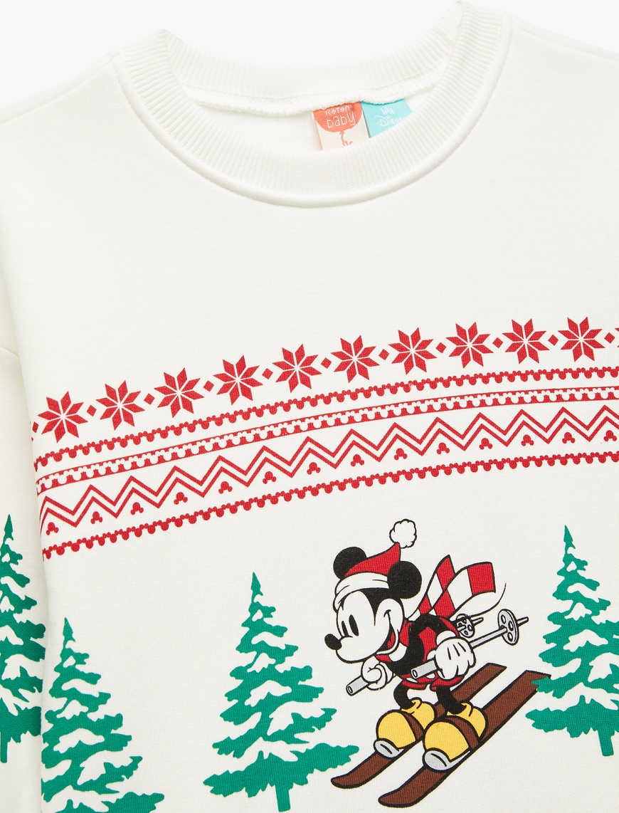  Erkek Bebek Lisanslı Mickey Mouse Baskılı Uzun Kollu Şardonlu Sweatshirt