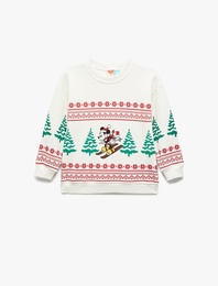 Lisanslı Mickey Mouse Baskılı Uzun Kollu Şardonlu Sweatshirt