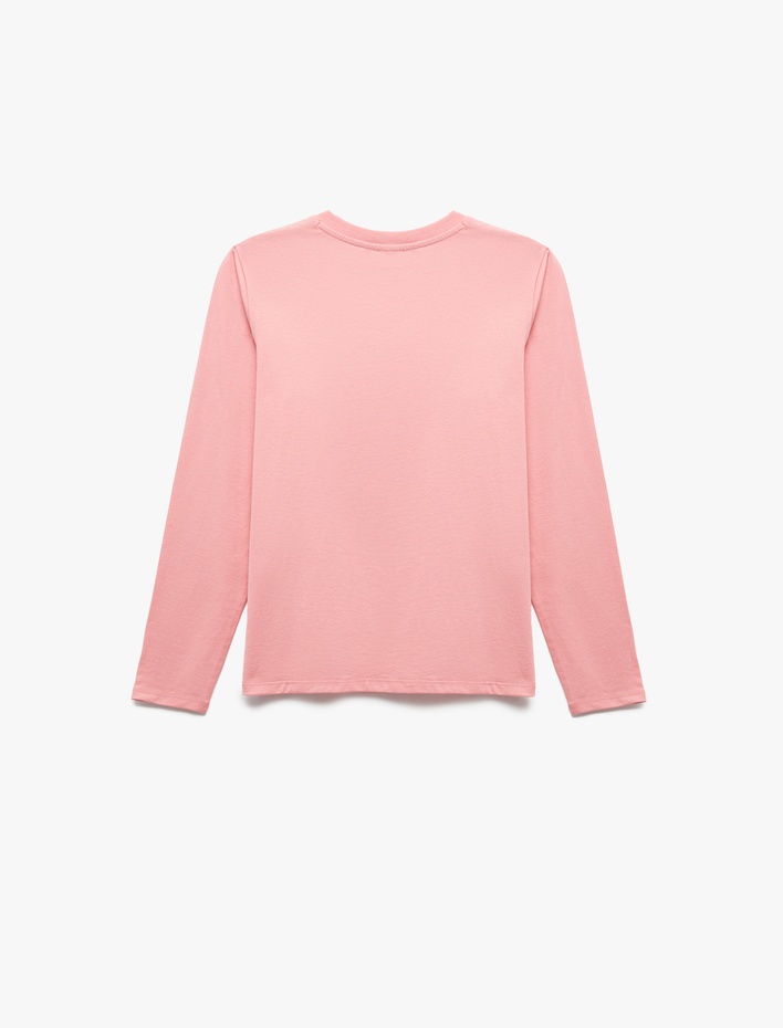 Kız Çocuk Pamuklu Uzun Kollu Bisiklet Yaka Kiraz Baskılı Tişört