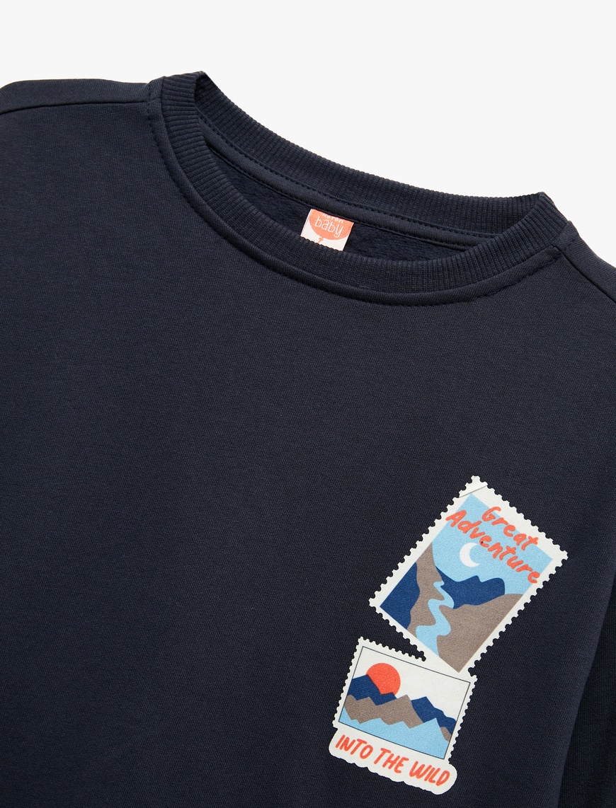  Erkek Bebek Uzun Kollu Bisiklet Yaka Baskılı Pamuklu Sweatshirt