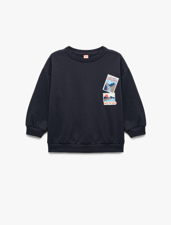 Erkek Bebek Uzun Kollu Bisiklet Yaka Baskılı Pamuklu Sweatshirt