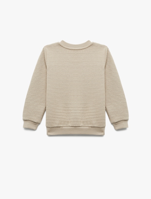 Uzun Kollu Bisiklet Yaka Dokulu Pamuklu Sweatshirt_1