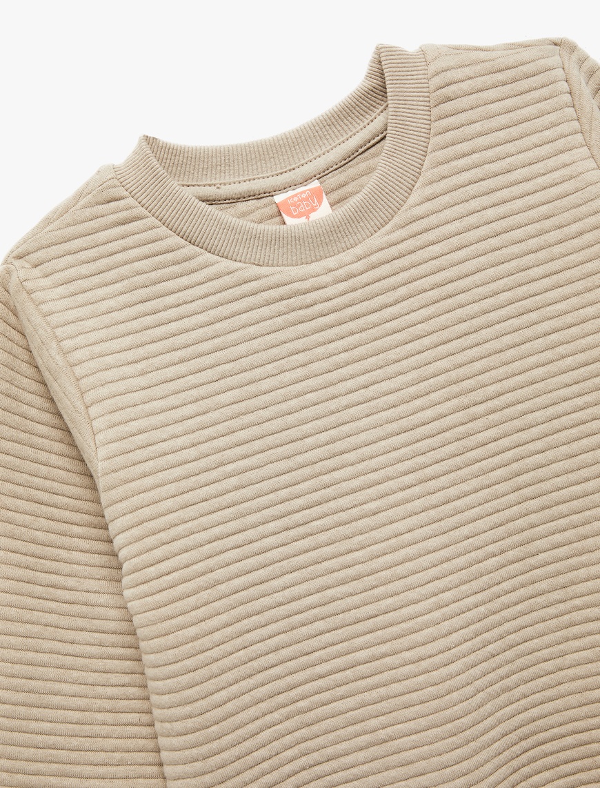  Erkek Bebek Uzun Kollu Bisiklet Yaka Dokulu Pamuklu Sweatshirt