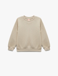 Uzun Kollu Bisiklet Yaka Dokulu Pamuklu Sweatshirt