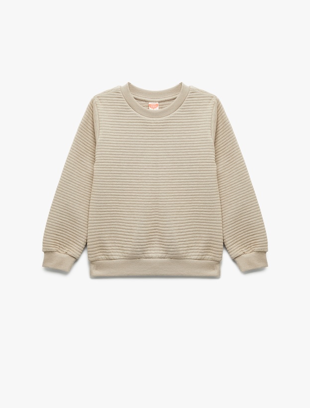 Uzun Kollu Bisiklet Yaka Dokulu Pamuklu Sweatshirt_0