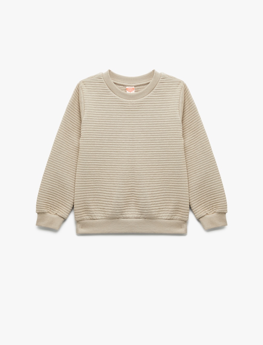  Erkek Bebek Uzun Kollu Bisiklet Yaka Dokulu Pamuklu Sweatshirt
