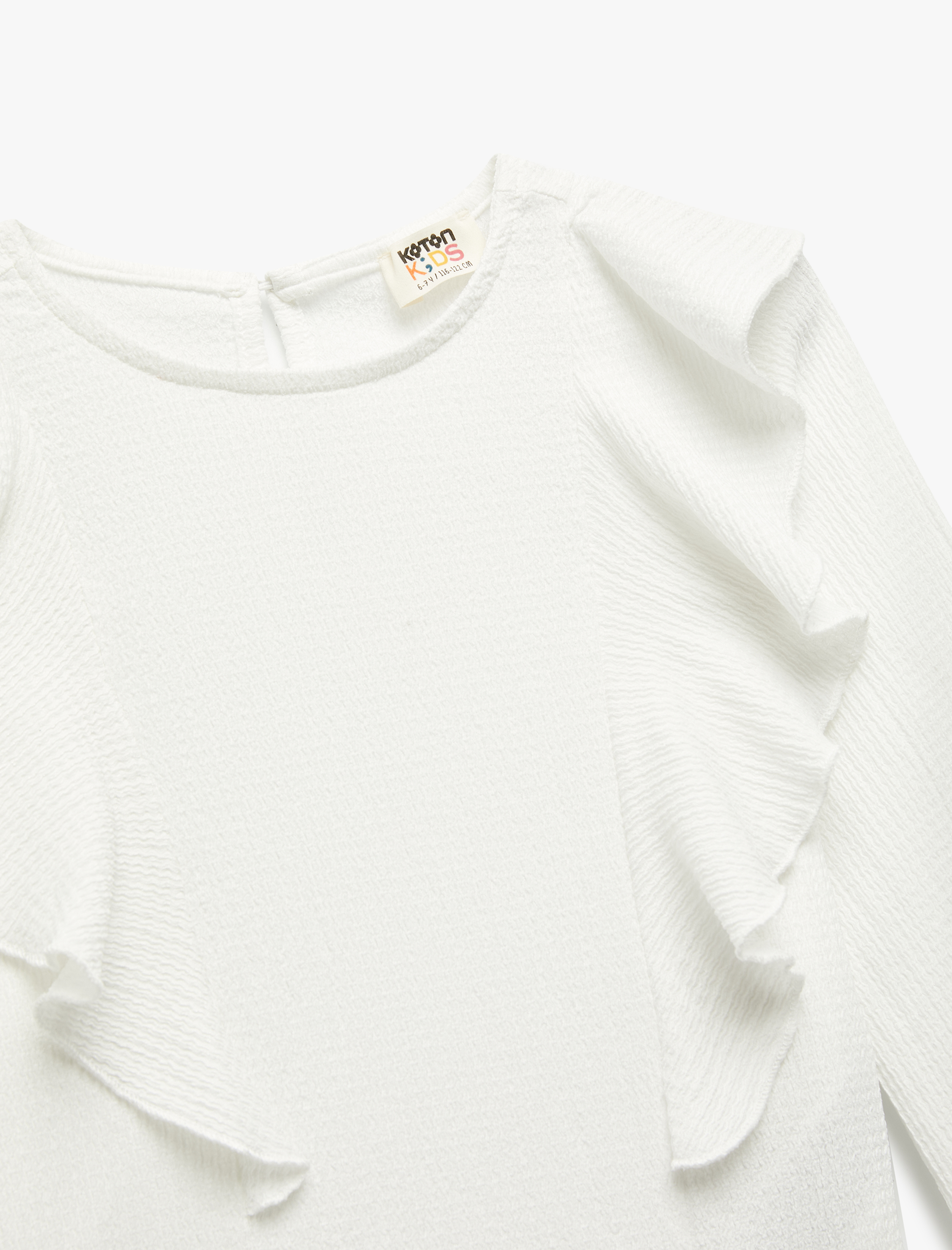  Kız Çocuk Bisiklet Yaka Fırfır Detaylı Uzun Kollu Bluz