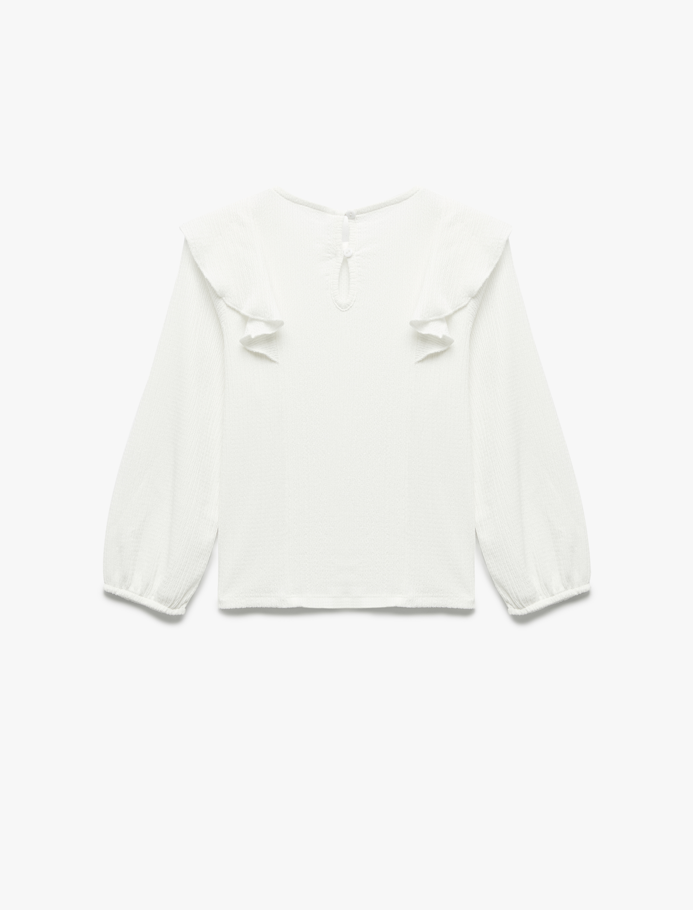  Kız Çocuk Bisiklet Yaka Fırfır Detaylı Uzun Kollu Bluz