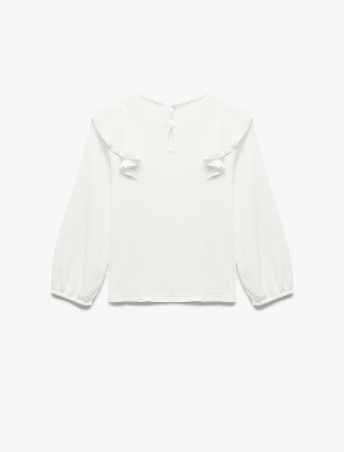 Kız Çocuk Bisiklet Yaka Fırfır Detaylı Uzun Kollu Bluz