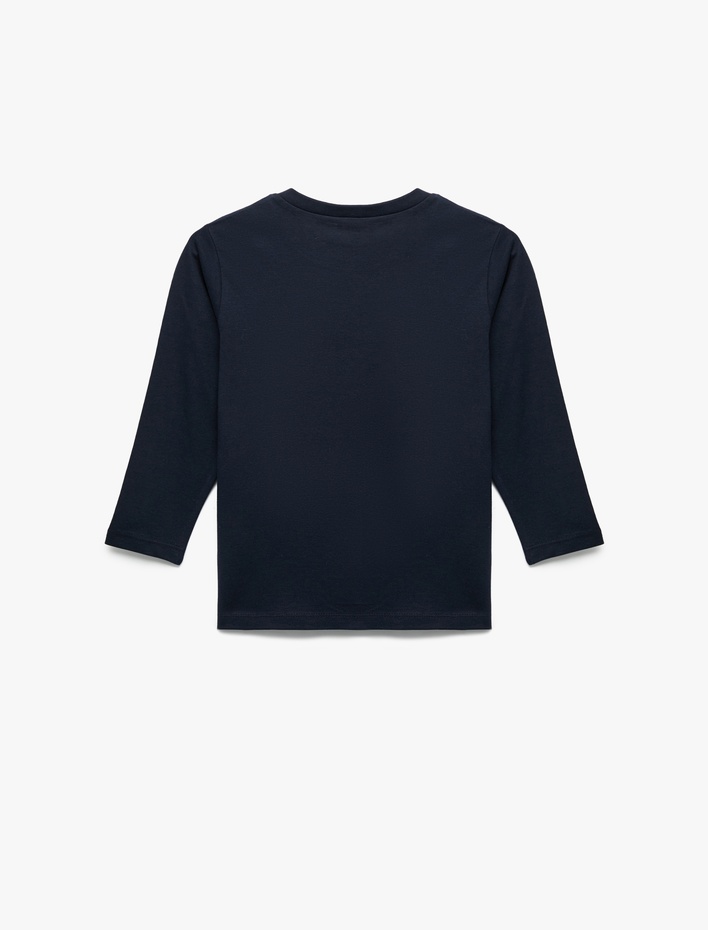 Erkek Çocuk Pamuklu Uzun Kollu Bisiklet Yaka Dinozor Baskılı Tişört