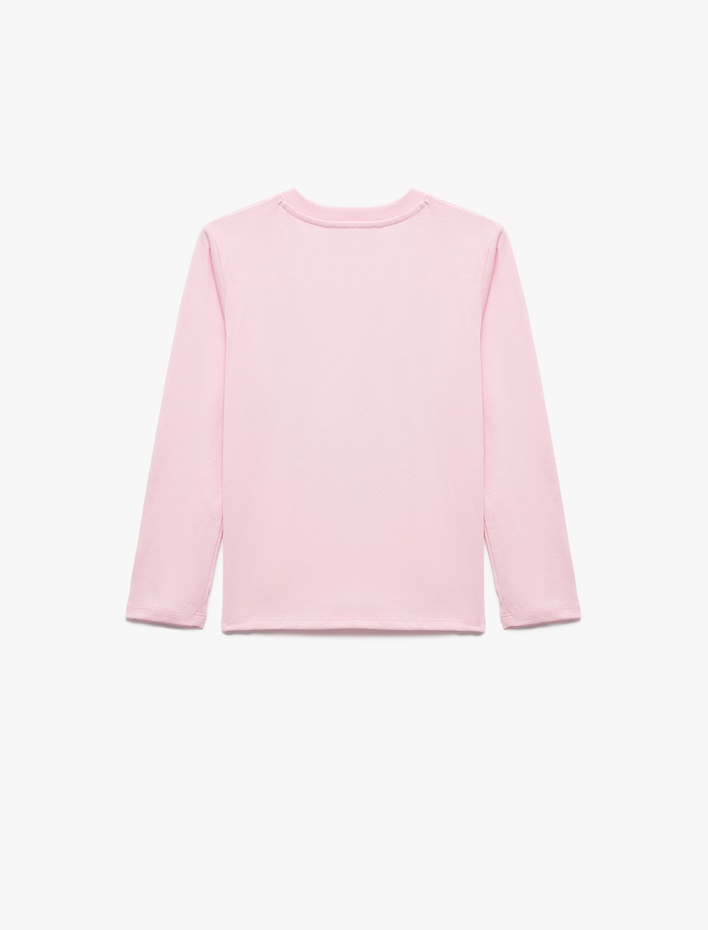 Kız Çocuk Uzun Kollu Bisiklet Yaka Pamuklu Baskılı Tişört