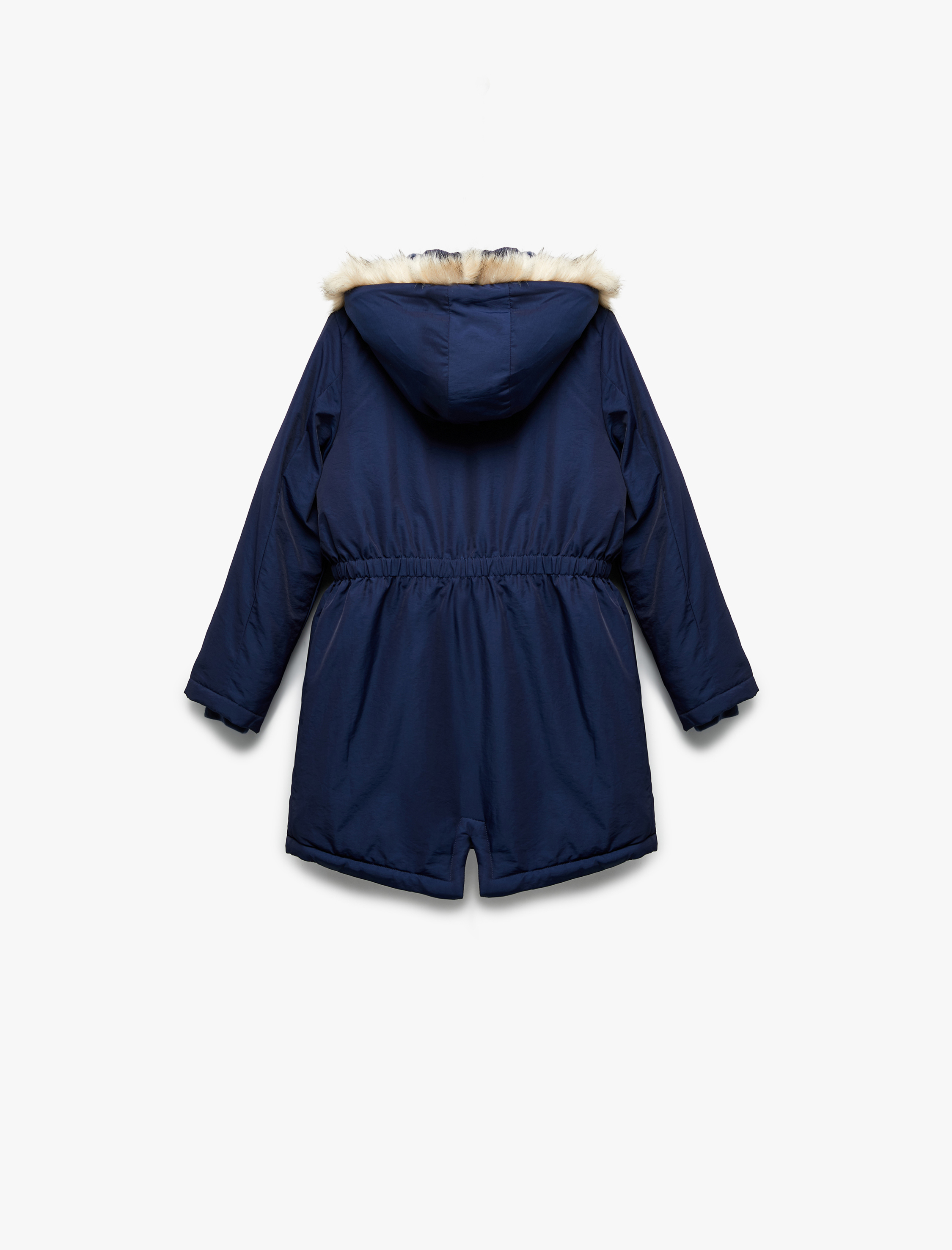 Kız Çocuk Peluş Detaylı Uzun Kollu Cepli Kapşonlu Mont