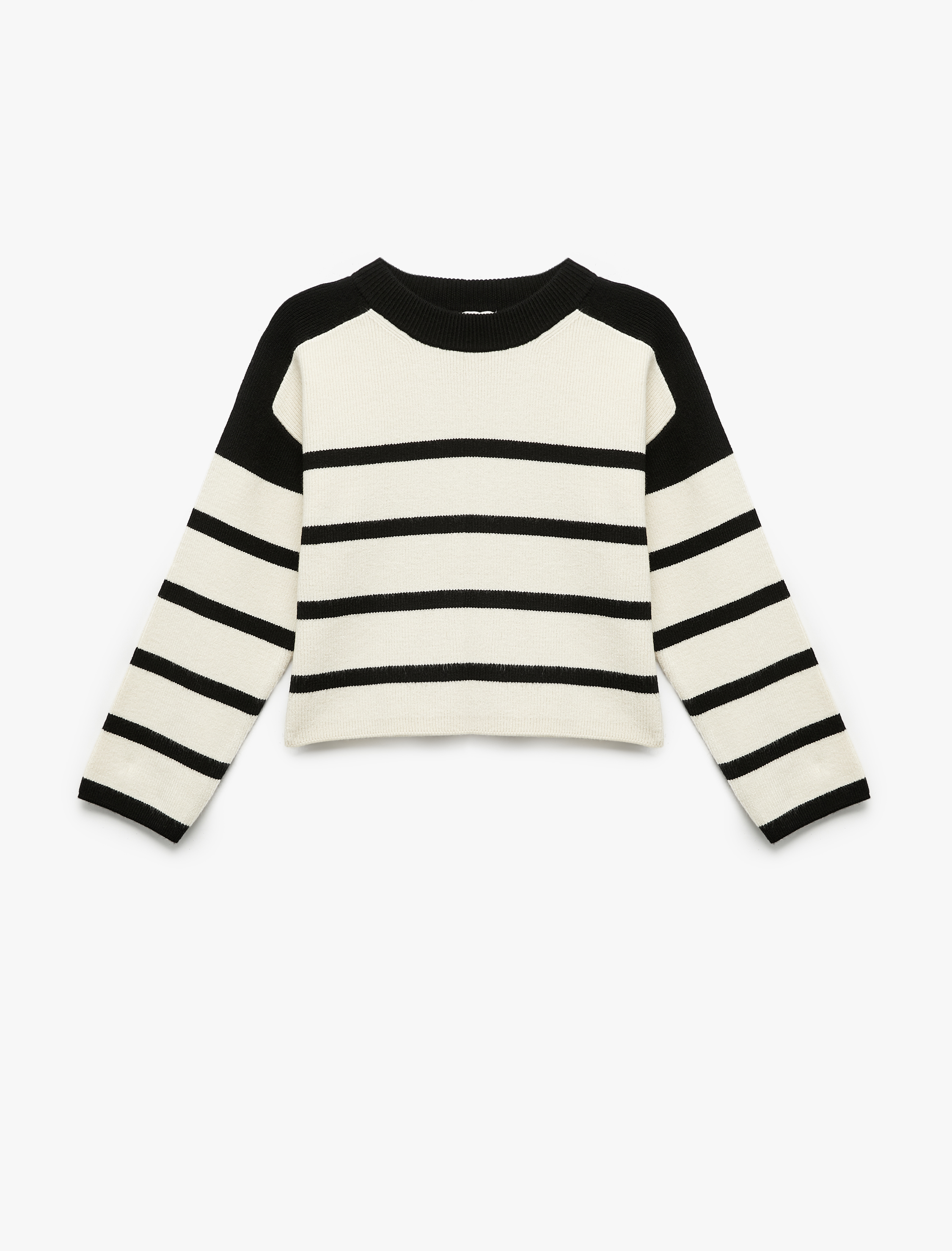  Kız Çocuk Uzun Kollu Bisiklet Yaka Çizgili Triko Kazak