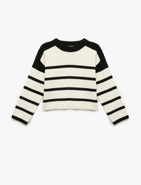 Uzun Kollu Bisiklet Yaka Çizgili Triko Kazak