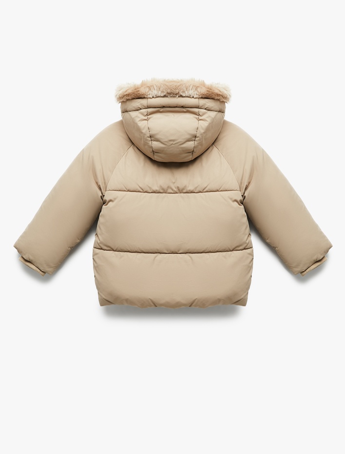 Kız Bebek Kapşonlu Uzun Kollu Kapitone Şişme Mont