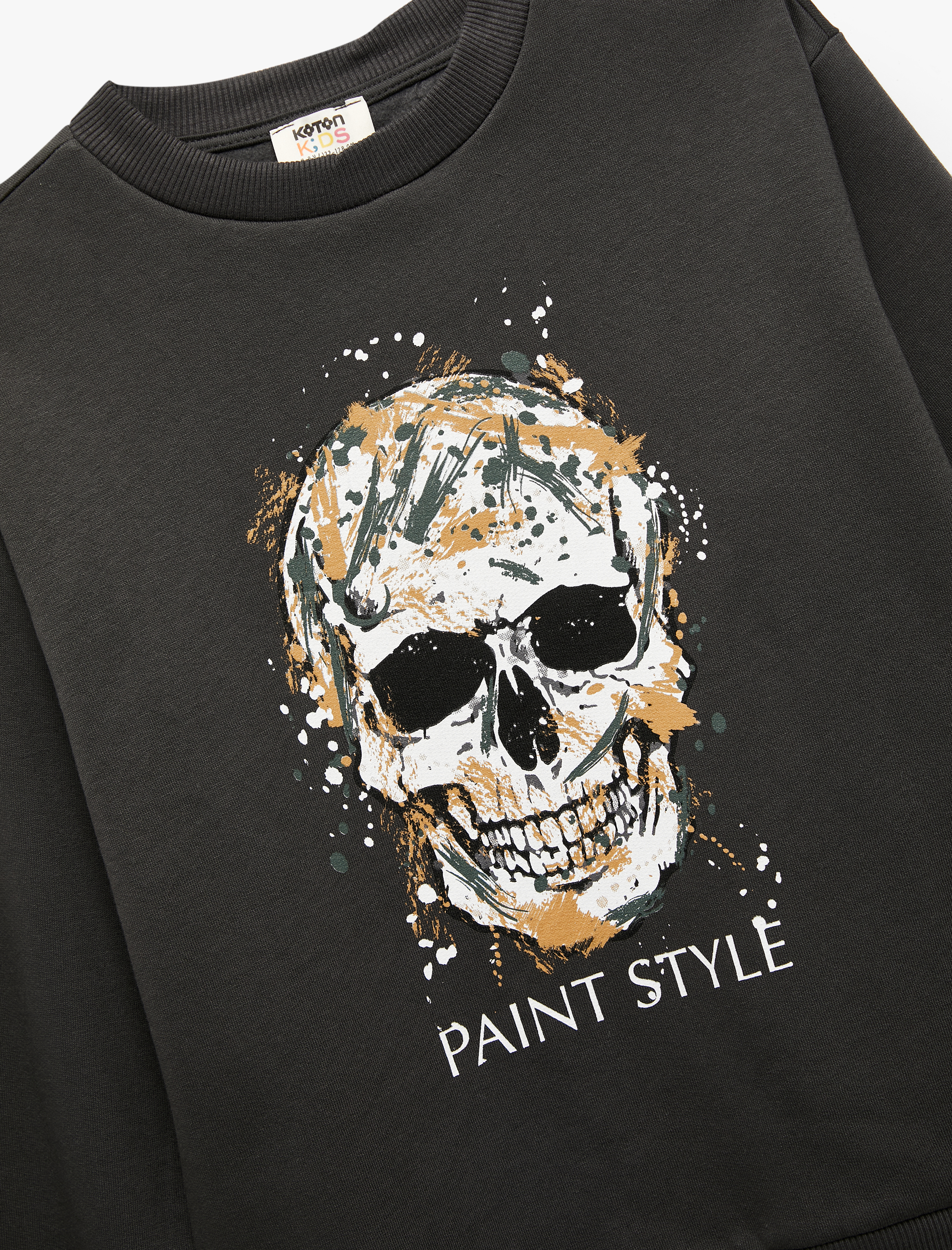  Erkek Çocuk Pamuklu Uzun Kollu Bisiklet Yaka Baskılı Şardonlu Sweatshirt