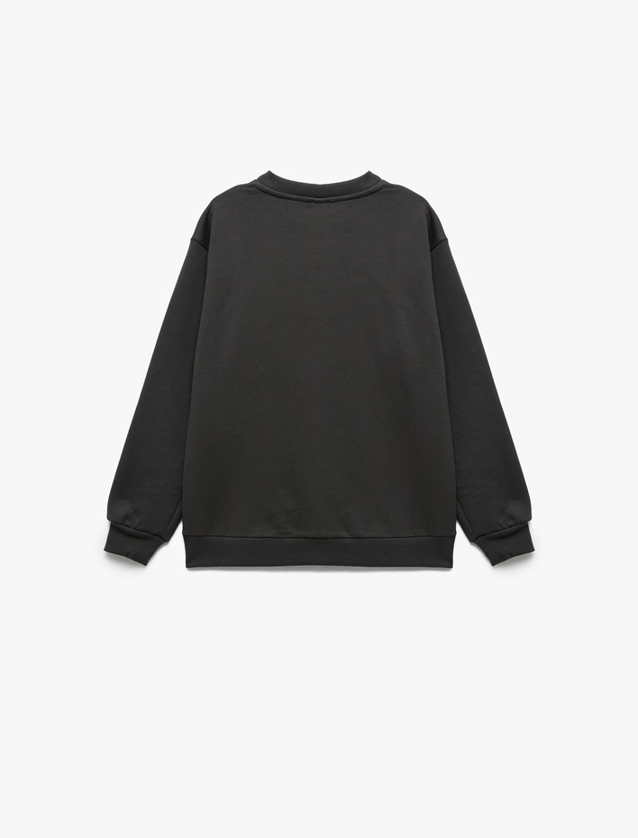 Erkek Çocuk Pamuklu Uzun Kollu Bisiklet Yaka Baskılı Şardonlu Sweatshirt