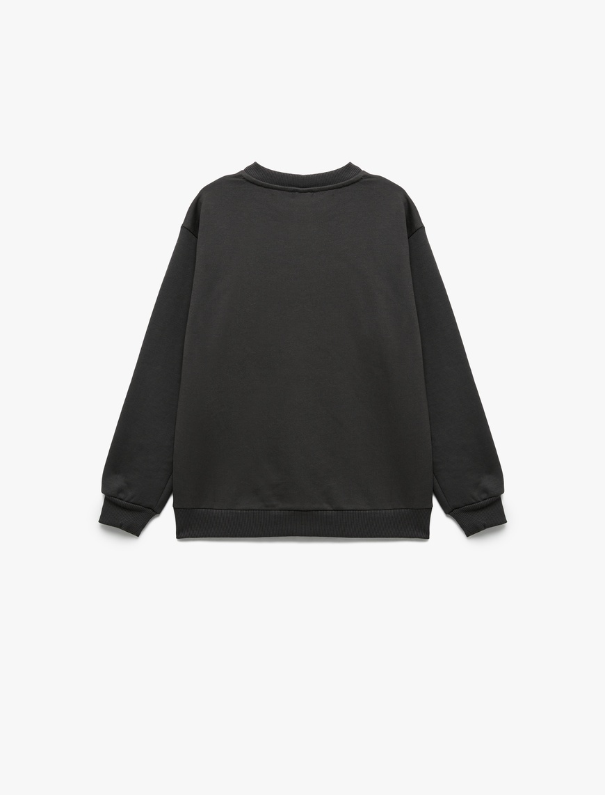  Erkek Çocuk Pamuklu Uzun Kollu Bisiklet Yaka Baskılı Şardonlu Sweatshirt