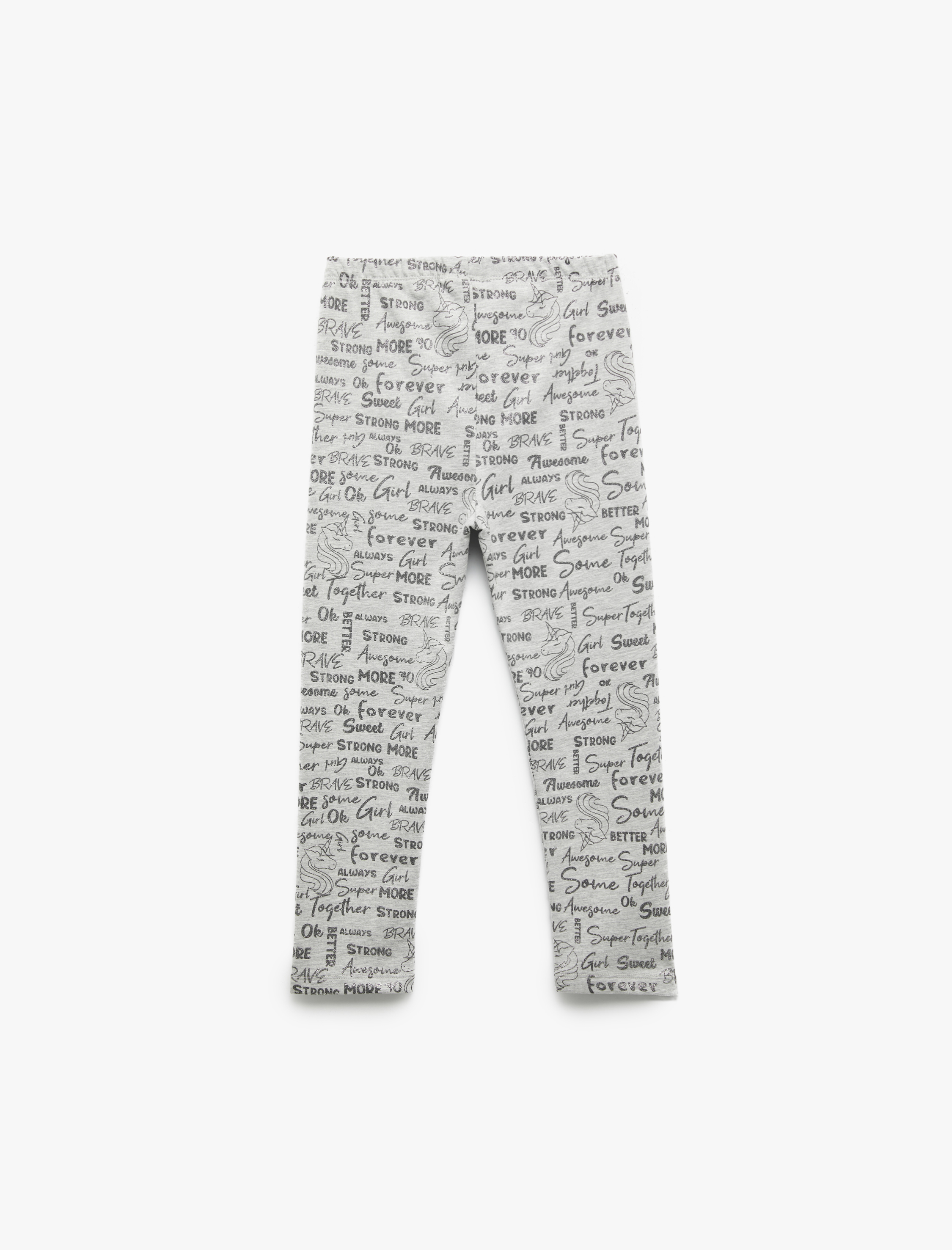  Kız Çocuk Sim Detaylı Baskılı Beli Lastikli Şardonlu Uzun Tayt