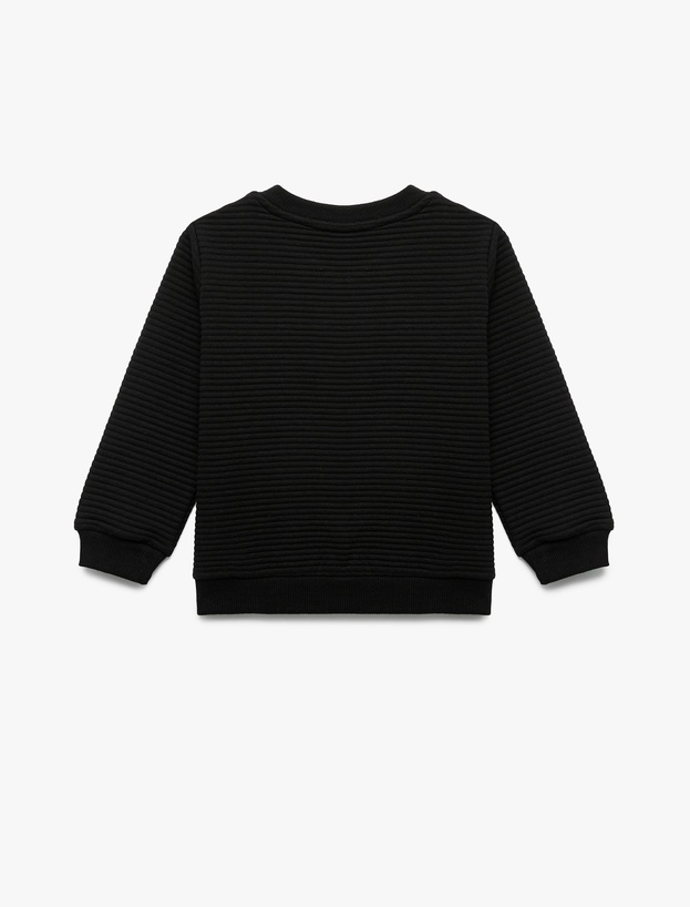 Uzun Kollu Bisiklet Yaka Dokulu Pamuklu Sweatshirt_1
