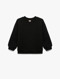 Uzun Kollu Bisiklet Yaka Dokulu Pamuklu Sweatshirt