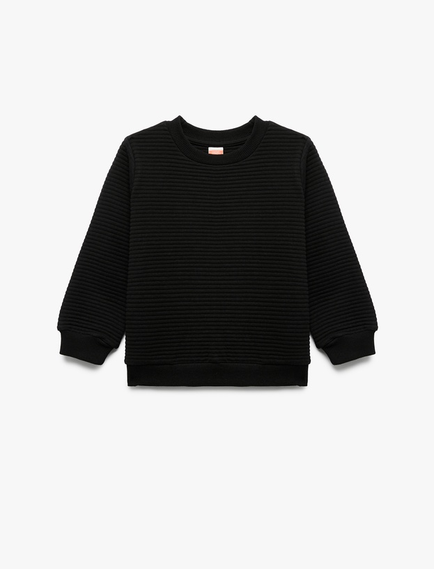 Uzun Kollu Bisiklet Yaka Dokulu Pamuklu Sweatshirt_0