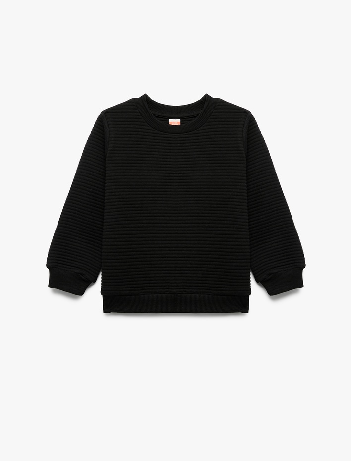 Erkek Bebek Uzun Kollu Bisiklet Yaka Dokulu Pamuklu Sweatshirt