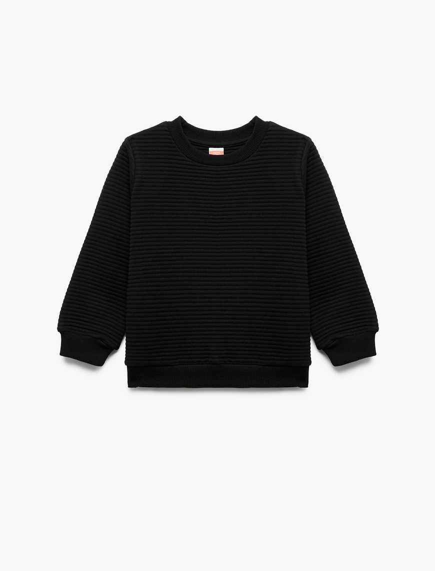  Erkek Bebek Uzun Kollu Bisiklet Yaka Dokulu Pamuklu Sweatshirt