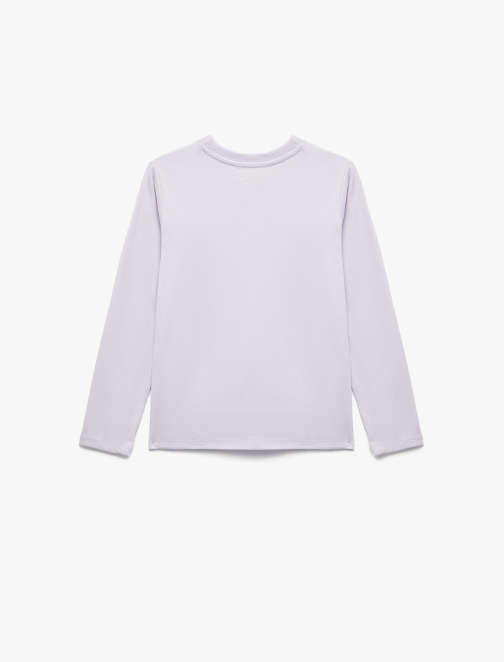 Kız Çocuk Pamuklu Uzun Kollu Bisiklet Yaka Baskılı Tişört