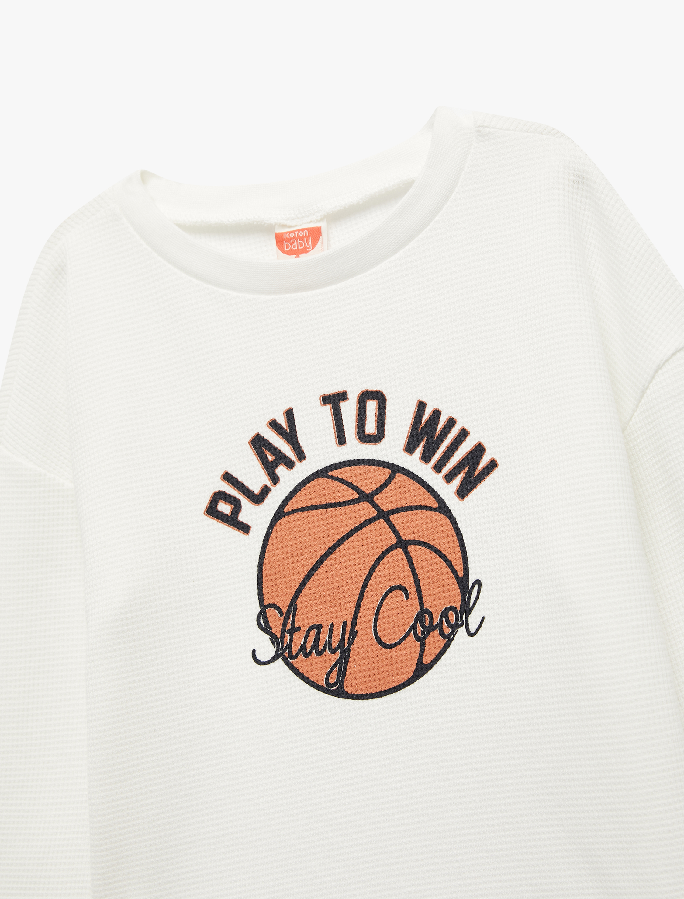  Erkek Bebek Basketbol Baskılı Uzun Kollu Bisiklet Yaka Pamuklu Tişört