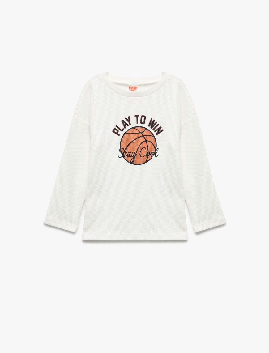  Erkek Bebek Basketbol Baskılı Uzun Kollu Bisiklet Yaka Pamuklu Tişört
