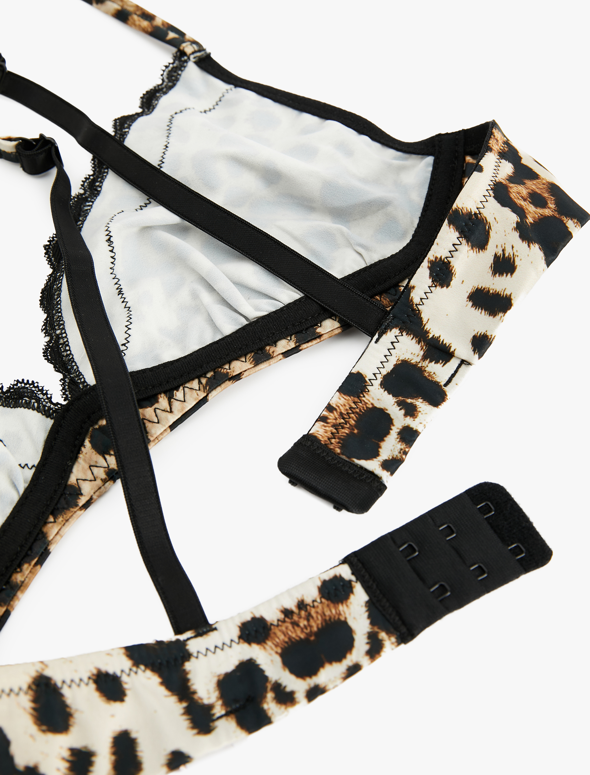   Dantel Detaylı Balensiz Dolgusuz Leopar Desenli Sütyen