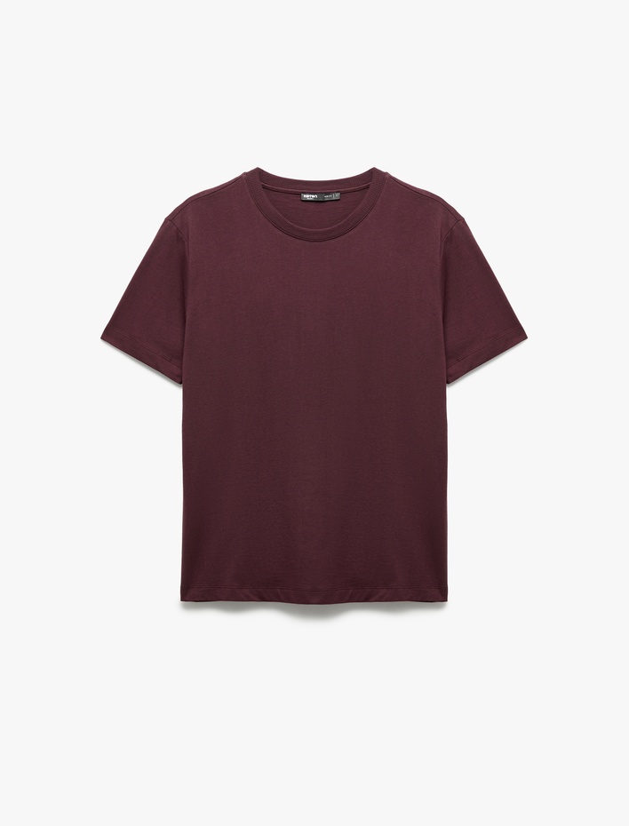 Pamuklu Kısa Kollu Bisiklet Yaka Basic Slim Fit Tişört