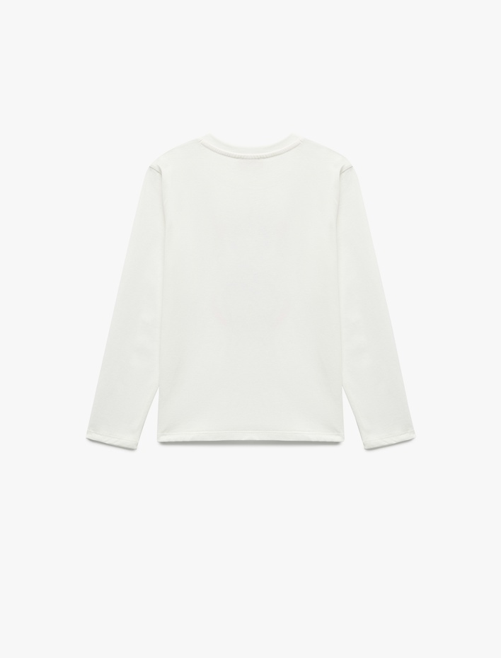 Kız Çocuk Pamuklu Uzun Kollu Bisiklet Yaka Unicorn Baskılı Tişört