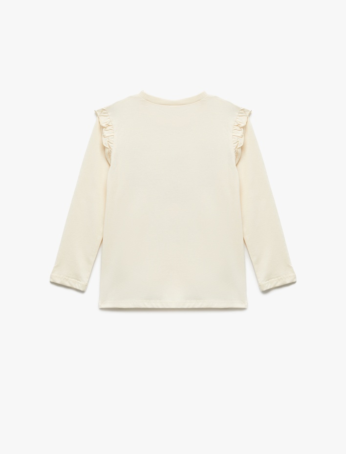 Kız Bebek Balerin Baskılı Uzun Kollu Bisiklet Yaka Pamuklu Tişört