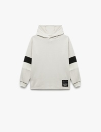 Uzun Kollu Renk Bloklu Kapşonlu Sweatshirt