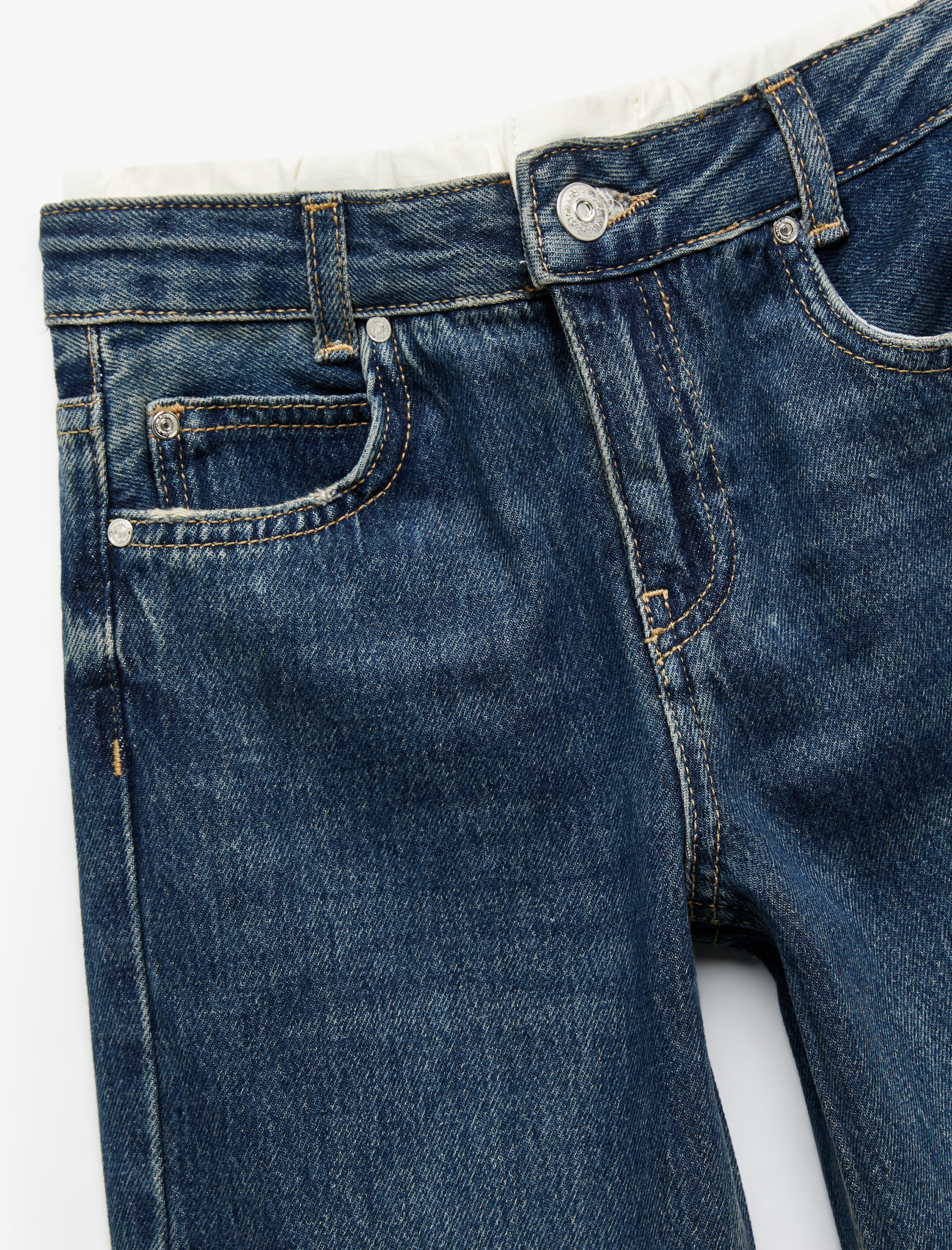  Kız Çocuk Beli Bağcıklı Pamuklu Geniş Paça Denim Pantolon