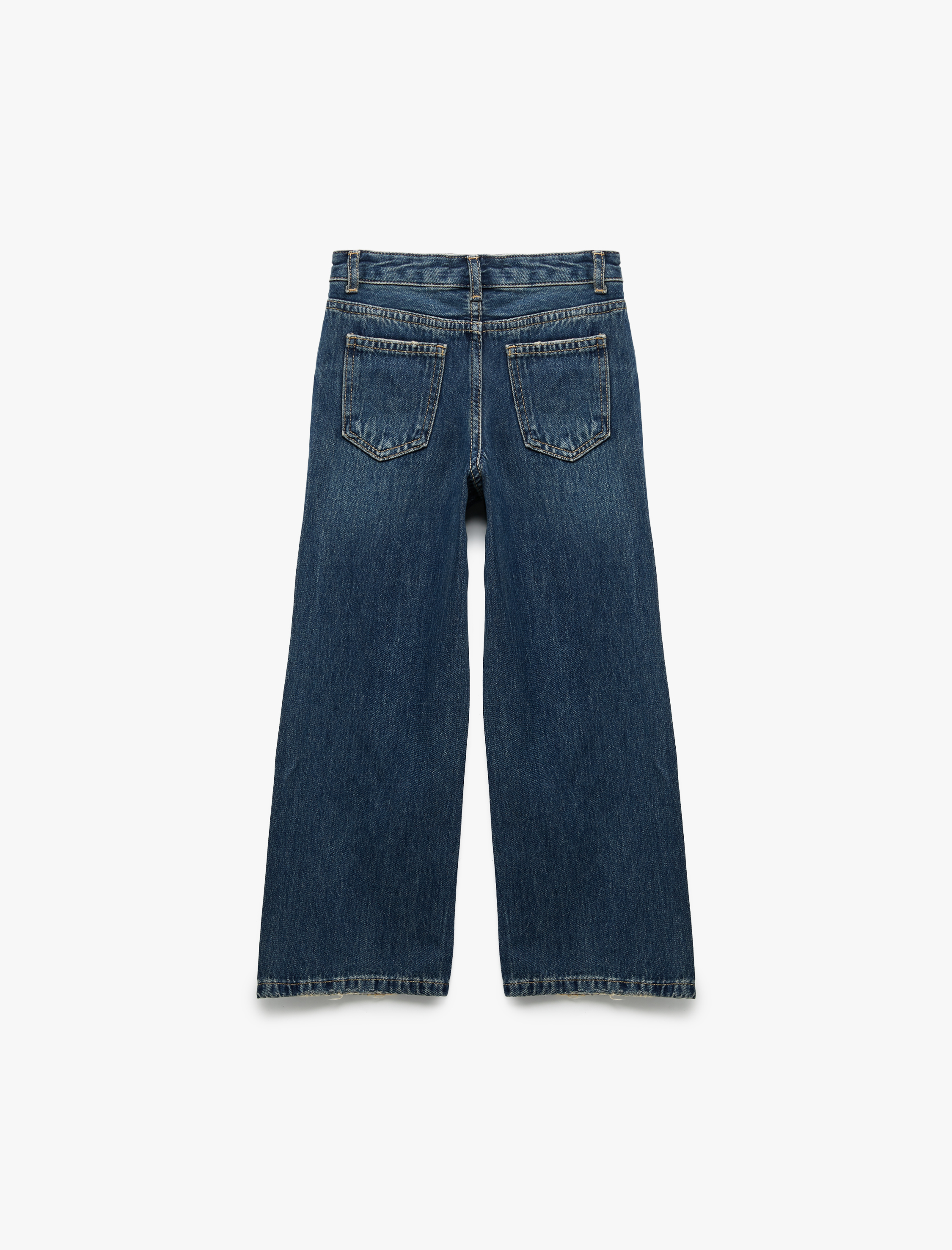  Kız Çocuk Beli Bağcıklı Pamuklu Geniş Paça Denim Pantolon