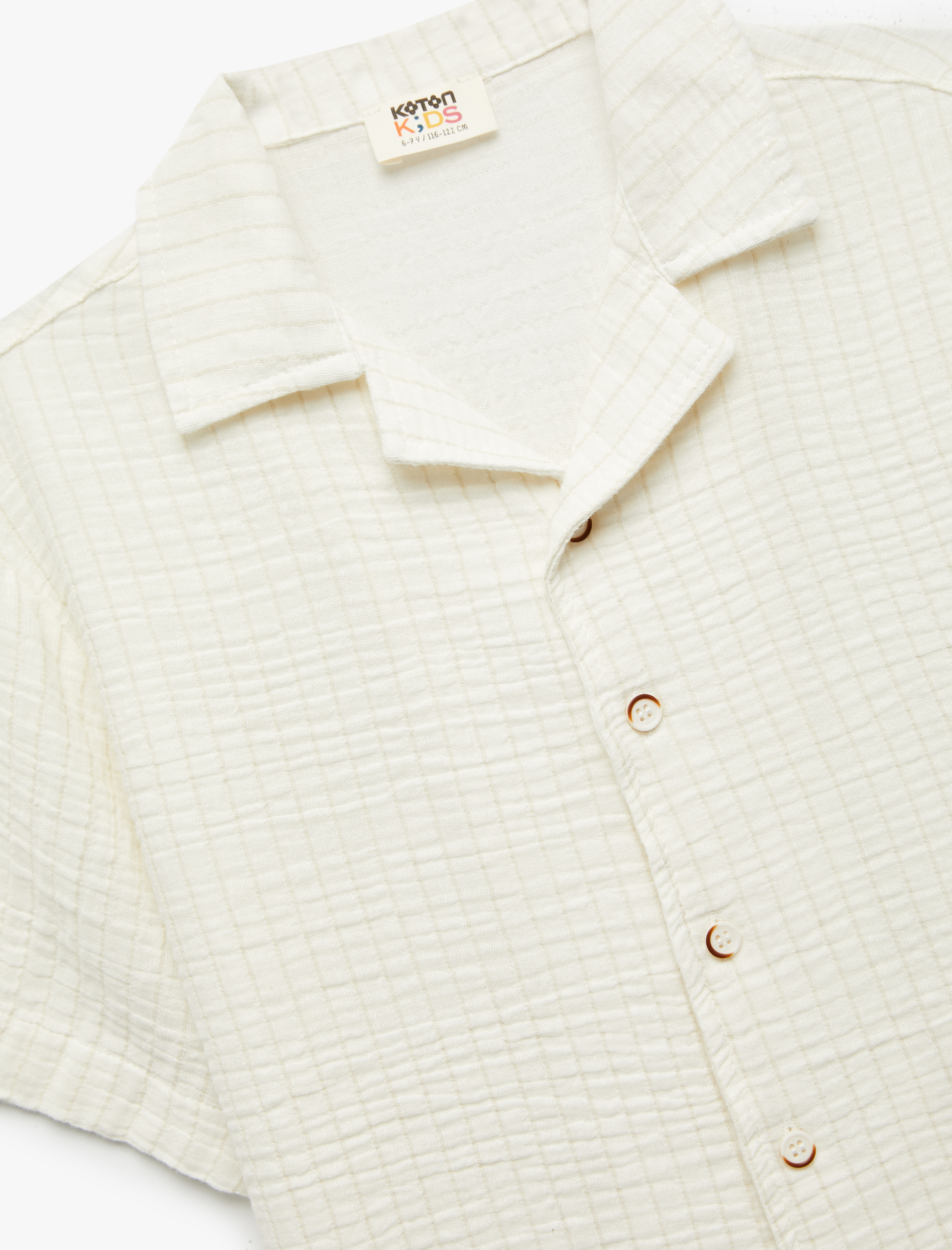 Erkek Çocuk Pamuklu Düğmeli Kısa Kollu Müslin Gömlek
