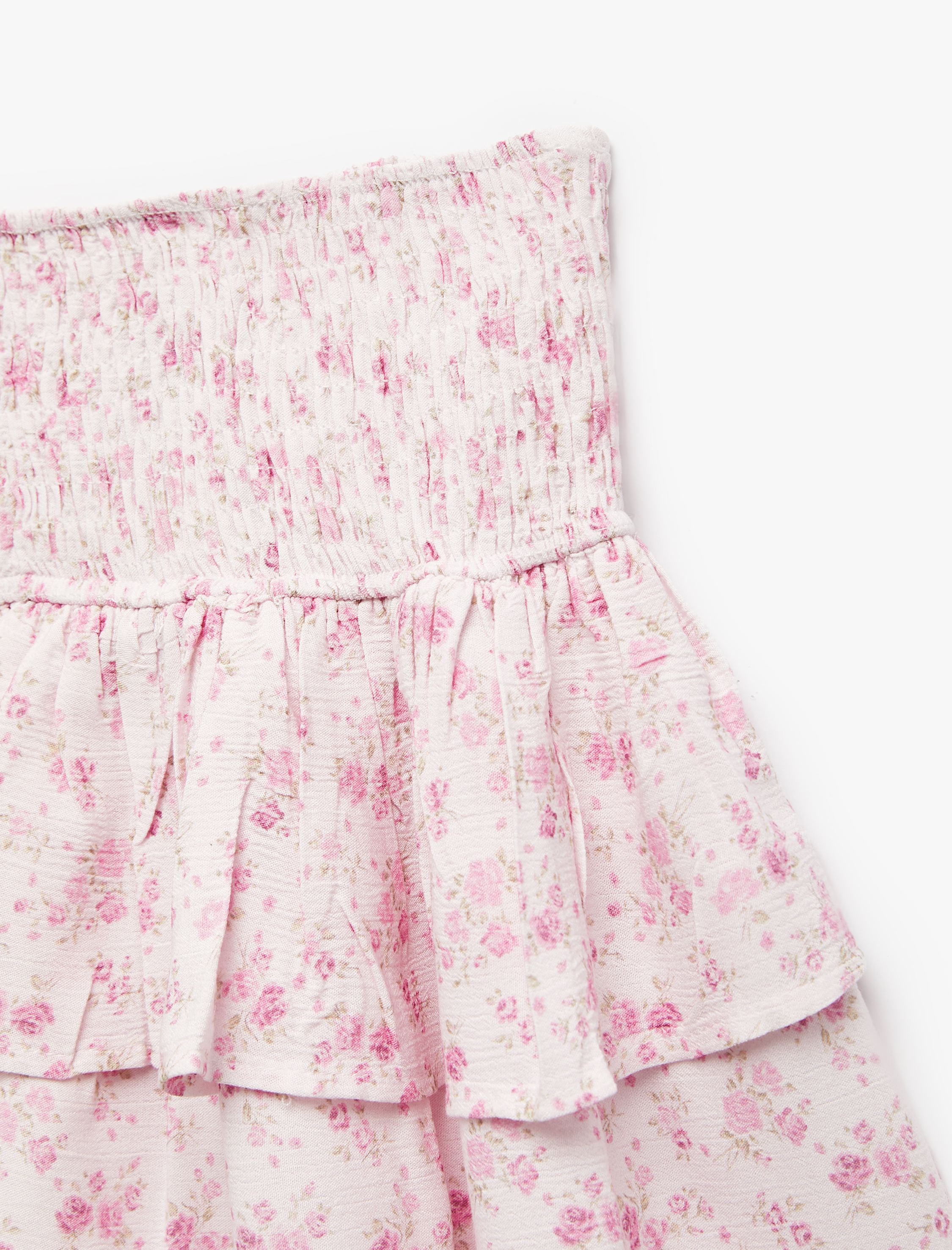  Kız Çocuk Gipeli Kat Detaylı Çiçekli Viskon Etek