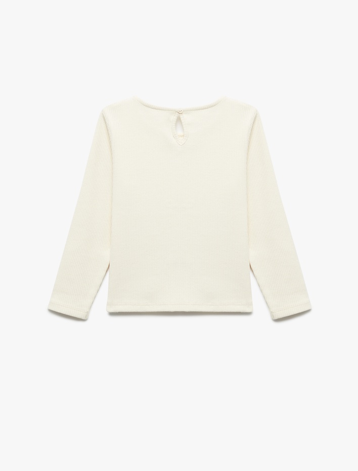 Kız Bebek Fiyonklu Bisiklet Yaka Uzun Kollu Pamuklu Tişört